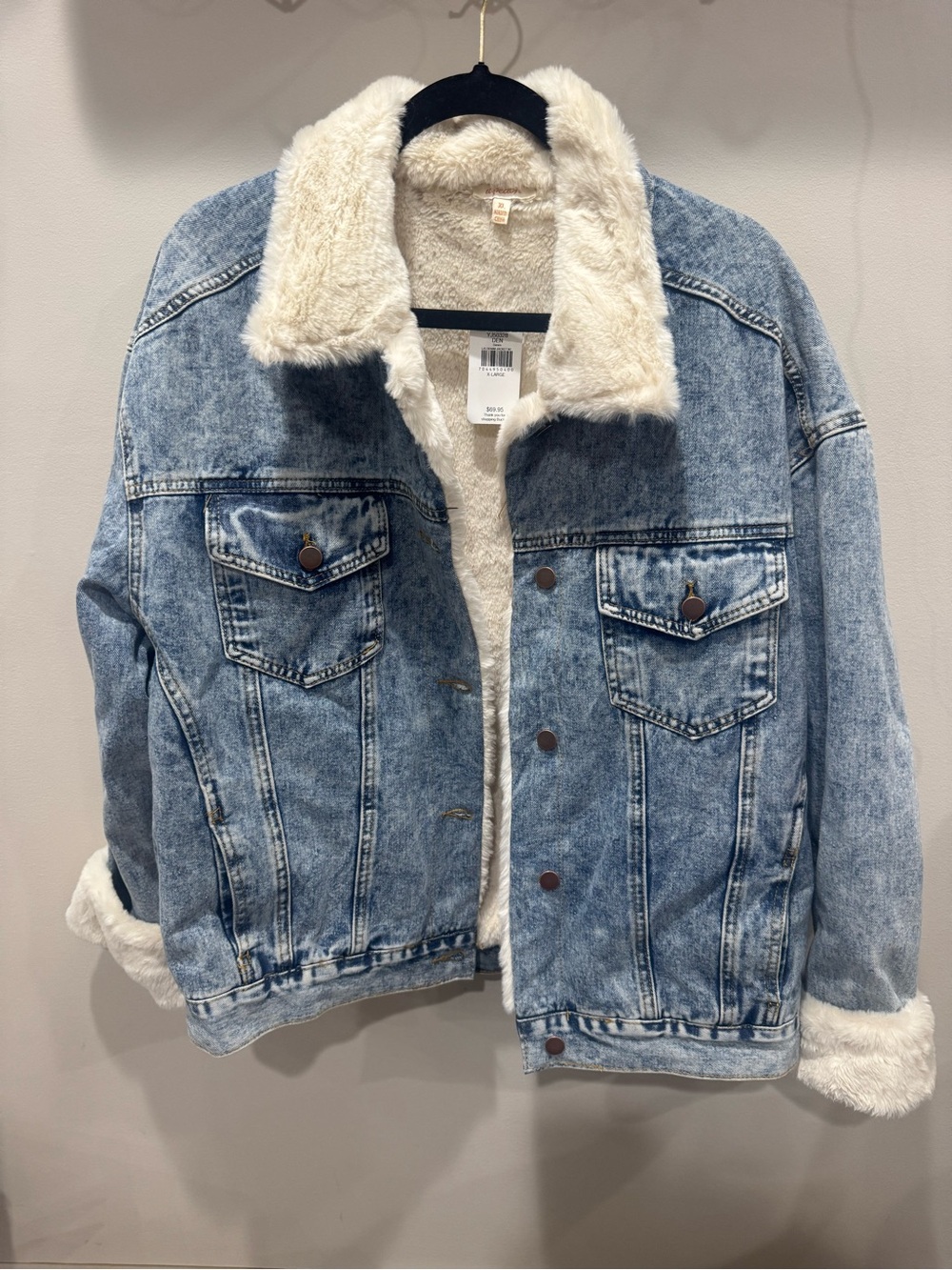 Adult Sherpa-Lined Denim Jacket - Light Blue
